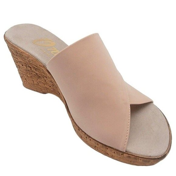 Onex Christina Italian Blush/Champagne Elastic on Cork Wedge Sandal Size 9 - Picture 6 of 10
